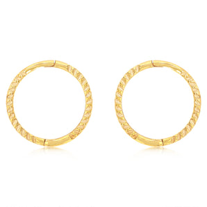 9ct Yellow Gold Patterned 10.3mm Sleeper Earrings