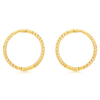 9ct Yellow Gold Patterned 10.3mm Sleeper Earrings