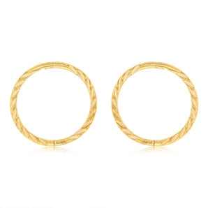 9ct Yellow Gold Patterned 12mm Sleeper Earrings