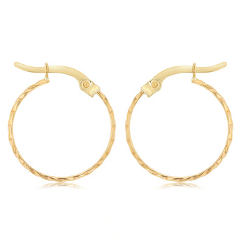 9ct Yellow Gold Dicut 15mm Hoop Earrings