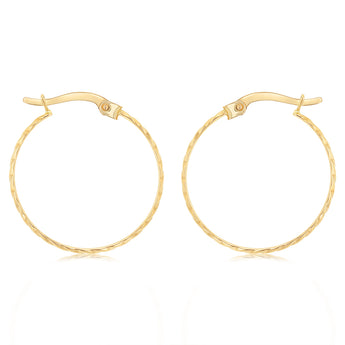 9ct Yellow Gold Dicut 20mm Hoop Earrings