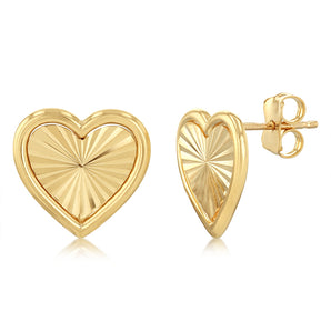 9ct Yellow Gold Fancy Dicut Heart Stud Earrings