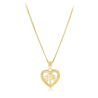 9ct Yellow Gold Tree of Life Heart-Shaped Pendant