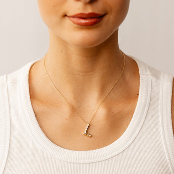 9ct Yellow Gold Initial 'L' Puffed Pendant on 43cm Chain
