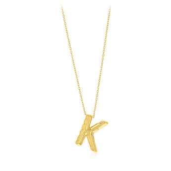 9ct Yellow Gold Initial 'K' Puffed Pendant on 43cm Chain
