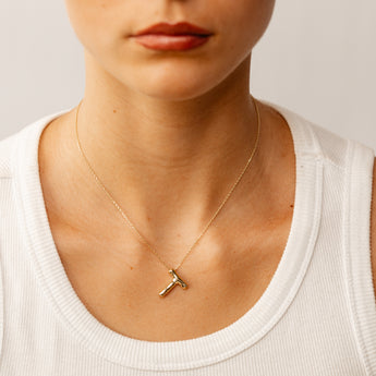 9ct Yellow Gold Initial 'T' Puffed Pendant on 43cm Chain
