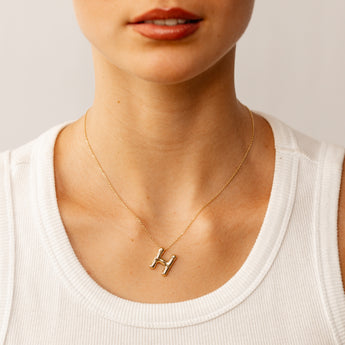 9ct Yellow Gold Initial 'H' Puffed Pendant on 43cm Chain