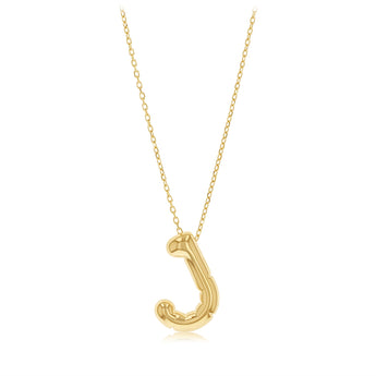 9ct Yellow Gold Initial 'J' Puffed Pendant on 43cm Chain