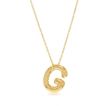 9ct Yellow Gold Initial 'G' Puffed Pendant on 43cm Chain