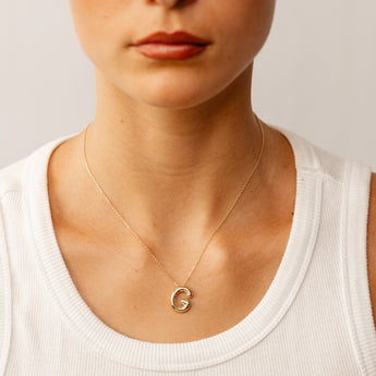 9ct Yellow Gold Initial 'G' Puffed Pendant on 43cm Chain