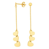 3 Tiny Hearts Drop Earrings in 9ct Yellow Gold