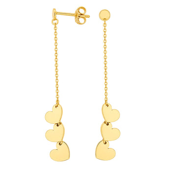 3 Tiny Hearts Drop Earrings in 9ct Yellow Gold