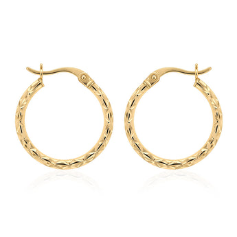 Dicut 15mm Creole Hoop Earrings in 9ct Yellow Gold
