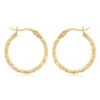 Dicut 15mm Creole Hoop Earrings in 9ct Yellow Gold