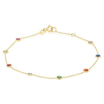 Multicolour Cubic Zirconia 18-19CM Adjustable Bracelet in 9ct Yellow Gold