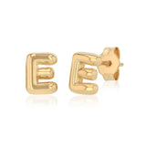 9ct Yellow Gold Initial 'E' Puffed Stud Earrings