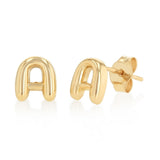 9ct Yellow Gold Initial 'A' Puffed Stud Earrings