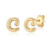 9ct Yellow Gold Initial 'C' Puffed Stud Earrings