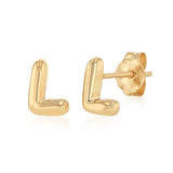 9ct Yellow Gold Initial 'L' Puffed Stud Earrings