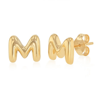 9ct Yellow Gold Initial 'M' Puffed Stud Earrings