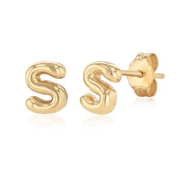 9ct Yellow Gold Initial 'S' Puffed Stud Earrings