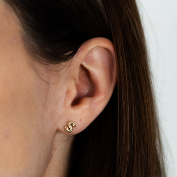 9ct Yellow Gold Initial 'S' Puffed Stud Earrings