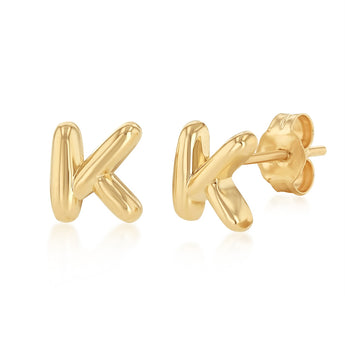 9ct Yellow Gold Initial 'K' Puffed Stud Earrings