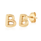 9ct Yellow Gold Initial 'B' Puffed Stud Earrings