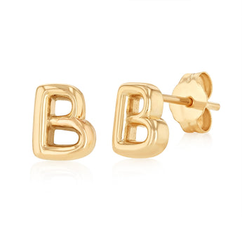 9ct Yellow Gold Initial 'B' Puffed Stud Earrings