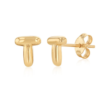 9ct Yellow Gold Initial 'T' Puffed Stud Earrings