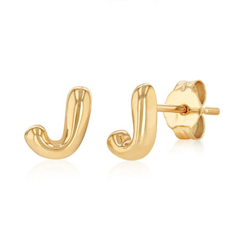 9ct Yellow Gold Initial 'J' Puffed Stud Earrings