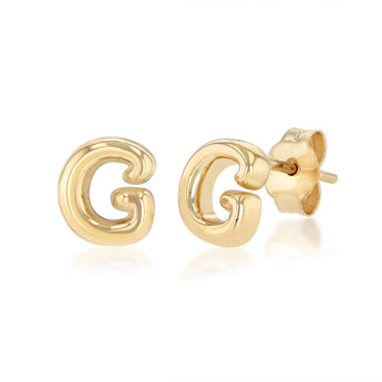9ct Yellow Gold Initial 'G' Puffed Stud Earrings
