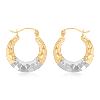 9ct Two Tone Gold Dicut Hoop Earrings