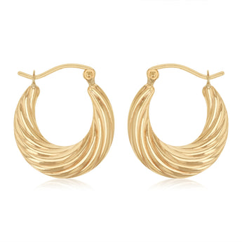 9ct Yellow Gold Twist Ridge Creole Hoop Earrings