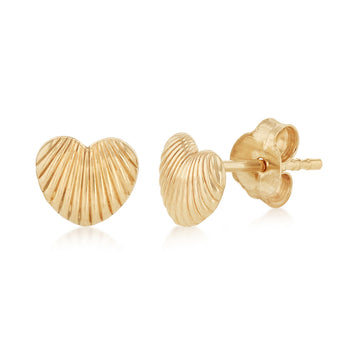 9ct Yellow Gold Small Ribbed Heart Stud Earrings
