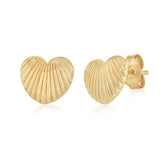 9ct Yellow Gold Medium Ribbed Heart Stud Earrings