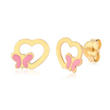 9ct Yellow Gold Butterfly Heart Stud Earrings