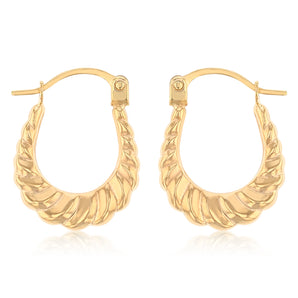 9ct Yellow Gold Scalloped U-Shaped Hoop Earrings