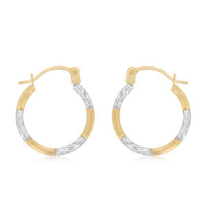 9ct Two Tone Gold 14mm Hoop Earrings