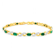 Load image into Gallery viewer, 9ct Yellow Gold Created Emerald and Diamond 18cm Infinity Bracelet