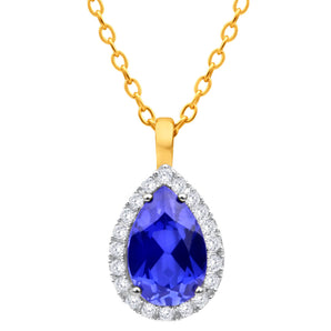 9ct Yellow Gold Created Sapphire Cubic Zirconia Pendant