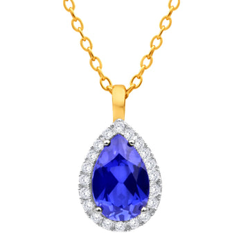 9ct Yellow Gold Created Sapphire Cubic Zirconia Pendant