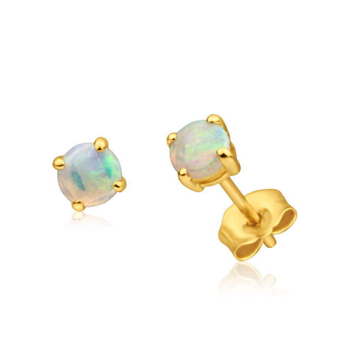 9ct Yellow Gold Natural Solid White Opal Stud Earrings