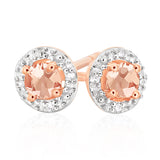 9ct Rose Gold Morganite and Diamond Halo Stud Earrings