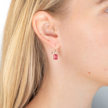Load image into Gallery viewer, 9ct Yellow Gold Created Ruby 7x5mm and Diamond Drop Earrings