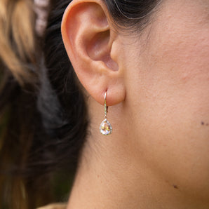 1.20 Carat Morganite Pear & Diamond Drop Earrings in 9ct Rose Gold