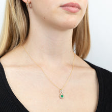 Load image into Gallery viewer, 9ct Yellow Gold Natural Emerald 5mm + Diamond 0.22ct Infinity Pendant + 45cm Chain