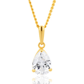 9ct Yellow Gold Teardrop Zirconia Pendant