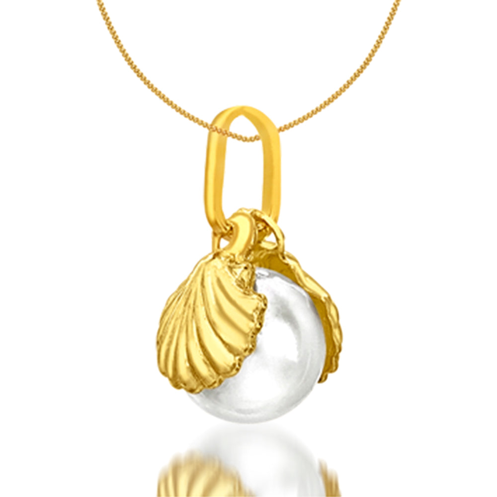 9ct Yellow Gold Shell and Freshwater Pearl Pendant on Chain of Length 46cm