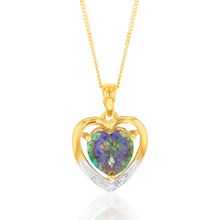 Load image into Gallery viewer, 9ct Yellow Gold Enhanced Mystic Topaz and Diamond Heart Pendant on 46cm Chain